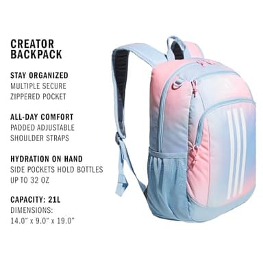 adidas Unisex Kid's Creator School Backpack for Girls & Boys — Durable Bookbag, Dazed Gradient Clear Sky/Clear Sky Blue/Pink Spark, OSFA - Image 2