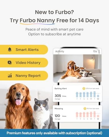 Furbo 360° Cat Camera: Pet Security Cam w/Meowing Alerts, Rotating View, Treat Toss w/Phone App, Smart Home Kitty Monitoring, 2-Way Speaker, No Subscription Needed. Standard See, Talk, & Toss Features - Image 7