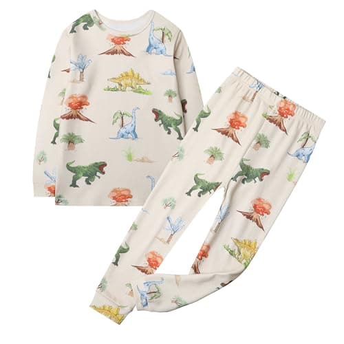 Owlivia 100% Organic Cotton Baby Long Sleeve Pajama Sets, Toddler Boy Girl 2-Piece Sleepwear(5-6 Years, Watercolor Dinosaur) - Image 1