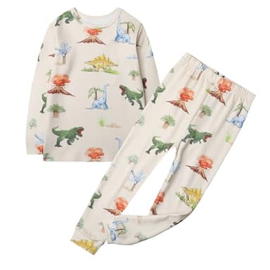 Owlivia 100% Organic Cotton Baby Long Sleeve Pajama Sets, Toddler Boy Girl 2-Piece Sleepwear(5-6 Years, Watercolor Dinosaur) - Image 1
