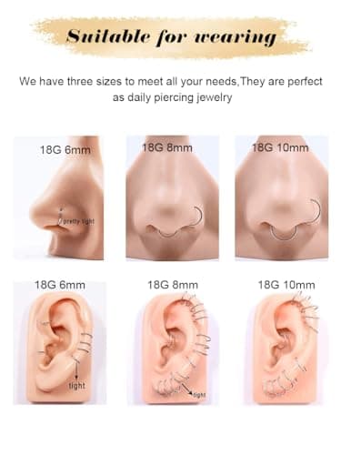 18g Gold Nose Rings Hoop and 20g Nose Studs Sets for Women Men,Hypoallergenic 316L Surgical Stainless Steel L Shape/Corkscrew/Straight Nose Studs Nose Screw Bone 1.5/2/3mm CZ Piercings Jewelry 12Pcs - Image 6