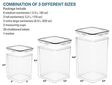 VERONES Large Tall Airtight Food Storage Containers, 10 PACK Plastic Airtight Kitchen & Pantry Organization, Ideal for Flour & Sugar Plastic Canisters with Labels - Image 2