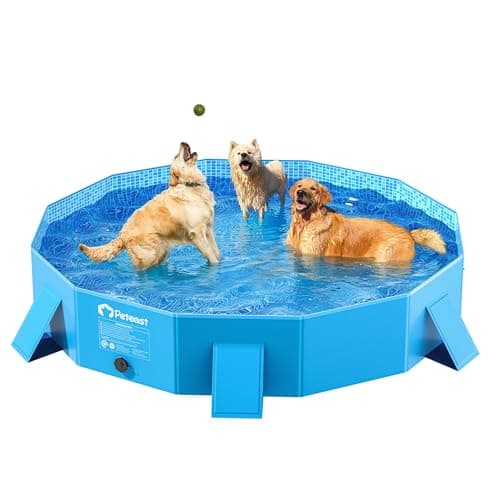 Peteast Foldable Dog Kiddie Pool with Stable Side Support, Hard Plastic Shell Portable Dog Pool, Collapsible Swimming Pools for Pet and Kids, 64 in - Image 1