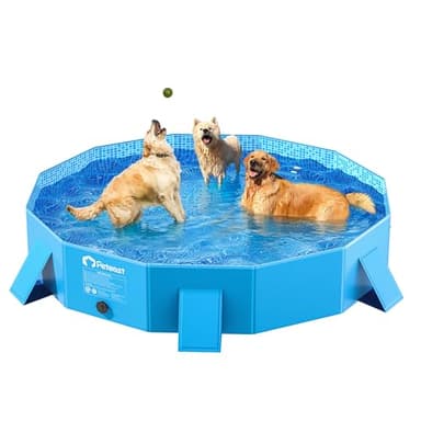 Peteast Foldable Dog Kiddie Pool with Stable Side Support, Hard Plastic Shell Portable Dog Pool, Collapsible Swimming Pools for Pet and Kids, 64 in - Image 1
