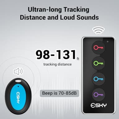 Esky Key Finder Locator with Sound, 85dB Item Trackers with 131ft Range Beeper Tags, Wireless Key Finders for Finding Keys Wallet Remote Control Pet Phone, 4 Receivers & Flashlight - Image 3