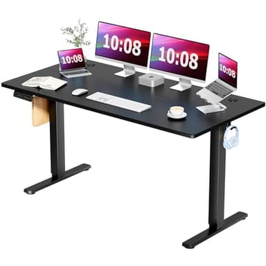SMUG Standing Desk, Adjustable Height Electric Sit Stand Up Down Computer Table, 63x24 Inch Ergonomic Rising Modern Lift Motorized Gaming Desktop Workstation for Work Home Office, Black - Image 1
