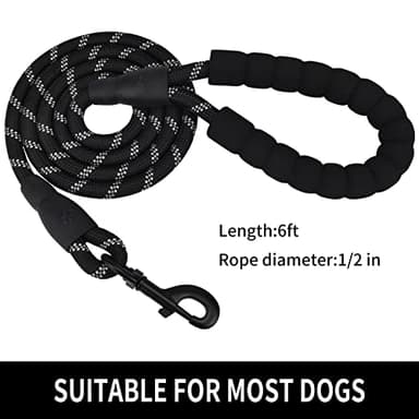 Panykoo 5/6 FT Strong Pet Dog Leash with Soft Padded Handle,Highly Reflective Rope for Night Walking,360-Degree Rotating Metal Buckle Without Tangles,Suitable for Small,Medium and Large Dogs.(6ft) - Image 2