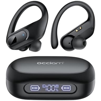 occiam Active Noise Cancelling Ear Buds Wireless Earbuds Bluetooth Headphones 96Hrs Playback LED Display Over-Ear Waterproof Earphones with Earhooks Mics Clear Call for Sport/Running/Workout Black - Image 1