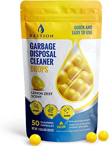 Bastion Garbage Disposal Cleaner and Deodorizer Drops- [[50-Count]] Lemon Zest Scented Kitchen Sink Freshener Pods & Drain Odor Eliminator Disposer Care Balls - Image 1