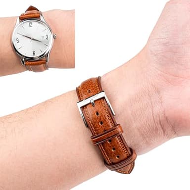 Gomvadr Italian Leather Watch Band Tuscany Natural Vegetable-Tanned Leather Strap,18mm 19mm 20mm 21mm 22mm XL XXL Quick Release Replacement Watch Straps for Men and Women (Cognac/Silver Buckle, 21mm) - Image 2