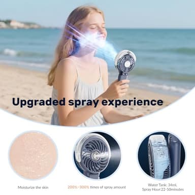 HandFan 5200mAh Upgraded Handheld Misting Fan, Portable Mister Fan Rechargeable, Spray Water Mist Fans, Electric Hand Cooling Ice Fans for Summer Beach Travel Concerts, Gifts for Women(Royal Blue) - Image 2
