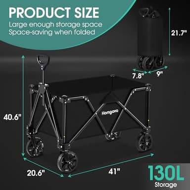 Homgava Collapsible Folding Wagon Heavy Duty,Foldable Utility Cart with Wheels,Large Capacity,for Grocery Outdoor Camping Beach Gardening Shopping Fishing Black - Image 6