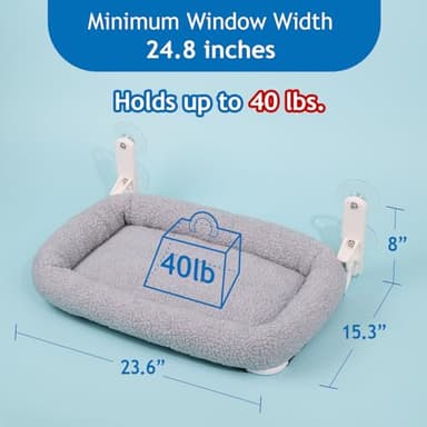 Zakkart Foldable Cat Hammock for Window - Cordless, Embeded Machine Washable Bed, Robust Metal Frame - Cat Window Perch for Large Cats and Kittens (Gray Bolster Bed, Large) - Image 4