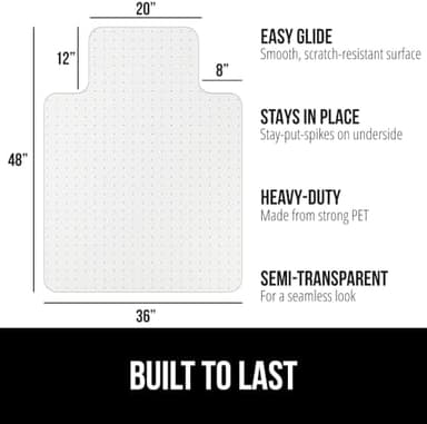 GORILLA GRIP Slip Resistant Office Chair Mat for Carpet Floors, 36x48 Lip Smooth Glide Under Desk Carpeted Floor Protector, Heavy Duty Plastic Computer Mats for Rolling Work and Gaming Chairs, Clear - Image 3