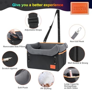 Dog Car Seat - Small Dogs Waterproof Booster Clip-on Harness and Thick Memory Foam Padding Pet Travel Bed Small Dog Car Seat Cover (Black, Small) - Image 6