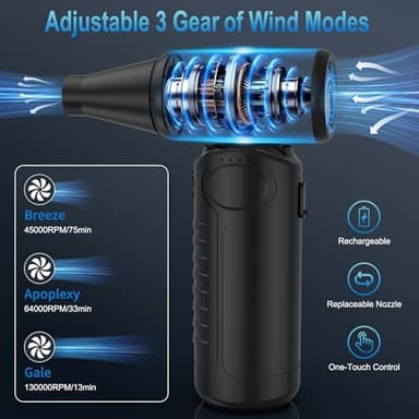 Compressed Air Duster,130000RPM Rechargeable Electric Duster, Cleaner for Keyboard, PC, No Canned Air Duster,Handheld Vacuums, Turbo Fan, Mini Blower, Jet Dry Blower, Car Vacuum Cleaner - Image 3