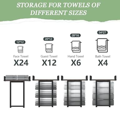 Towel Rack Wall Mounted with Wooden Shelf for Small Bathroom,Multi Towel Storage Racks for Rolled Towels,Bath Towel Holder Over The Toilet for Rv Camper - Image 7
