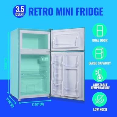 Small Refrigerator with Freezer Double Door Mini Fridge Adjustable Glass Shelves, Detachable Handle,7 Level Temperature Control Fridge for Dorm, Office, Apartment Blue - Image 3