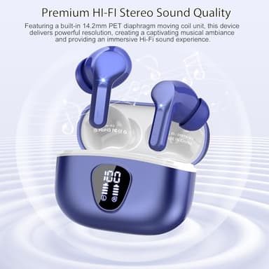 Wireless Earbuds, Bluetooth 5.4 Headphones HiFi Stereo, Bluetooth Earbuds with ENC Noise Cancelling Mic, IP7 Waterproof in Ear Earphones, 48H, LED Display Ear buds for Pad Workout Sports, Blue - Image 5