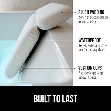 GORILLA GRIP Bath Pillow for Tub, Improved Suction Cups, Luxury Bathtub Pillows, Headrest for Neck and Back Support, Relaxing Home Spa, Hot Tubs and Bathroom Essentials, Gifts for Women, 2 Panel White - Image 2