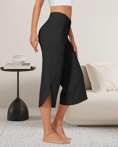 G4Free Capri Yoga Pants for Women Wide Leg Cropped Pants for Summer Flowy Loose Lightweight Lounge Capris for Workout Casual(Black,XL,21") - Image 5