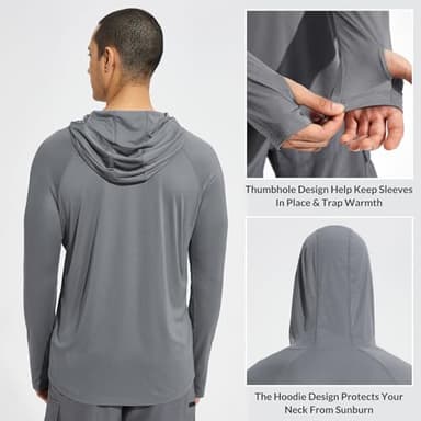 baleaf Men's UV SPF Hoodie Shirt UPF 50+ Sun Protection Long Sleeve T-Shirts Rash Guard Fishing Swimming Lightweight Light Grey Heather S - Image 4
