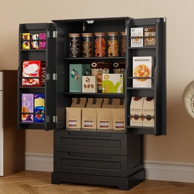 Gizoon Kitchen Pantry Storage Cabinet with Drawers Freestanding Bathroom Storage Cabinets with Doors and Shelves, 47" Small Food Pantry Cabinet for Dining Room Craft Room, Black - Image 6