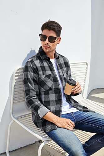Alex Vando Mens Button Down Shirts Regular Fit Long Sleeve Casual Plaid Flannel Shirt.Grey/Black,M - Image 4