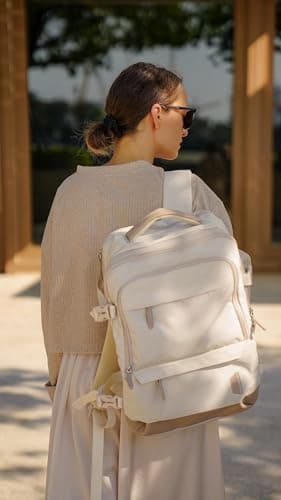 BAGSMART Compression Travel Backpack, 37L Expandable Carry On Backpack with Packing Cubes, Water Resistant Weekender Backpack with Shoe Bag, Warm Beige - Image 7