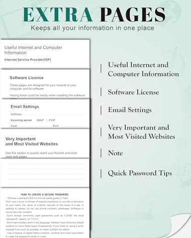 hi!SCI Password Keeper Book with Colorful Alphabetical Tabs, Hardcover Password Log-book for Internet Password and Website Address, 5.8"×8.4" Password Notebook for Home Office (Turquoise, Medium (5.8 x 8.4 Inch)) - Image 5