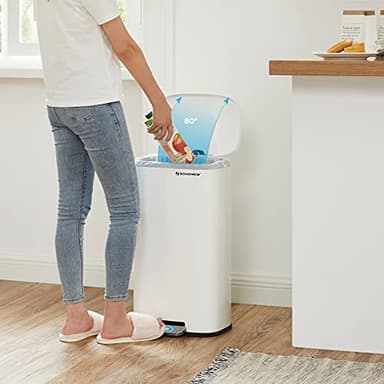 SONGMICS Trash Can with Lid, 8 Gallon Garbage Can, Stainless Steel Small Waste Bin with Step Pedal and Inner Bucket, Soft Close, Kitchen, White ULTB102W01 - Image 3