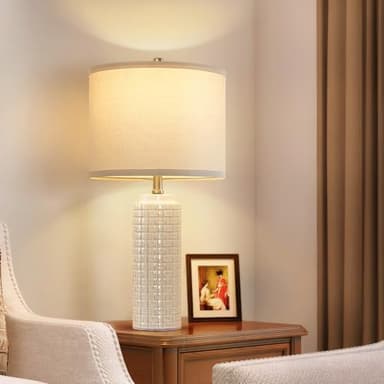 Luvkczc 24.8" Modern Ceramic Bedside Lamp Set of 2, 3 Color Temperature&Bulbs Included - Farmhouse Nightstand Lamps for Living Room Bedroom End Table Office Entryway - Image 2