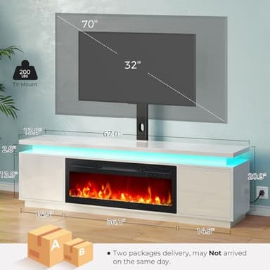 Rolanstar Fireplace TV Stand with Led Lights and Power Outlets, TV Stand Mount with 36" Electric Fireplace, White Entertainment Center for 45/50/55/60/65/70 inch TVs, Modern TV Console for Living Room - Image 3