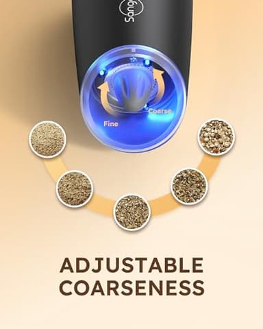 Sangcon Gravity Electric Salt and Pepper Grinder Set Shakers - UPGRADED RECHARGEABLE 9OZ XL Capacity USB-C No Battery Needed - LED Light One Hand Operation, Adjustable Coarseness Automatic Mill Set - Image 7