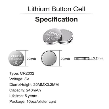 PGSONIC CR2032 3V Lithium Battery (10pcs), Compatible with AirTag, Key Fobs, Smart Sensors, Scales, Candles and More - Image 3