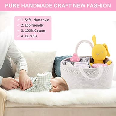 ABenkle Baby Diaper Caddy, Nursery Storage Bin and Car Organizer for Diapers and Baby Wipes, Cotton Rope Diaper Basket Caddy, Changing Table Diaper Storage Caddy - Image 2