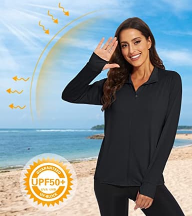MAGCOMSEN Women's UPF 50+ Lightweight Athletic Jacket Sun Protection Full Zip Long Sleeve Shirts Hiking Outdoor Pockets Black XL - Image 2
