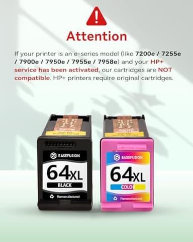 EaseFusion 64XL Black and Color Ink Cartridge Remanufactured Replacement for HP Ink 64 HP64 HP64XL Combo Pack Compatible with HP Envy Photo 7800 7855 7858 7100 7155 6200 6255 Tango X Series Printers - Image 2