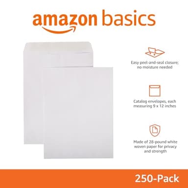 Amazon Basics Catalog Mailing Envelopes, Peel and Seal, 9x12 Inch, White, 250-Pack - Image 2