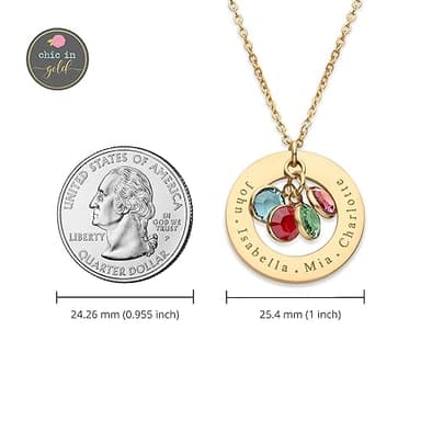 Birthstone Necklace for Mom 1 to 5 Kids Names and Birth Month Stones, Custom Family Jewelry for Women, Personalized Birthday Day, Mother's Day Gift for Wife Girlfriend, Grandma, 18k Gold Plated - Image 5