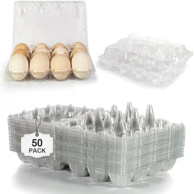 Pintuson 50 Pack Egg Cartons Cheap Bulk 12 Count - Holds 1 Dozen Clear Blank Egg Cartons for Chicken Eggs - Clear Empty Chicken Egg Carton for Fresh Medium Eggs - Image 1