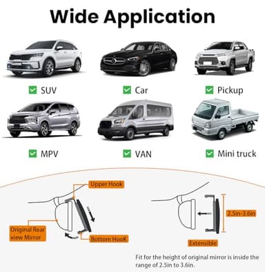 HmmtyRack Rear View Mirror, Chrome Anti-glare Panoramic Rear Mirrors Universal 12 Inch Convex Car Interior Clip on Extra Big Wide Angle Rearview Mirror Extender to Reduce Blind Spot for Car SUV Trucks - Image 6