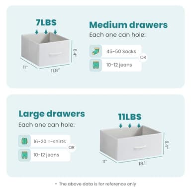 OLIXIS Dresser for Bedroom, 7 Storage Drawers, Wide Fabric Closet Chests Organizer Tower Furniture, TV Stand with Wooden Top Metal Frame for Clothes, Living Room, Hallway, Entryway, Classic White - Image 3