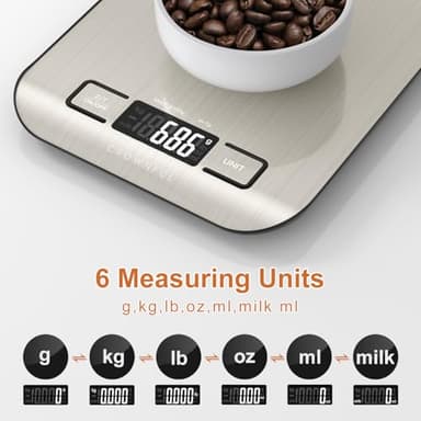 CROWNFUL Food Scale, 11 lb Digital Kitchen Scales with Built-in Coin Battery, Weight Ounces and Grams for Cooking and Baking, 6 Units with Tare Function, LCD Display, 304 Stainless Steel - Image 4