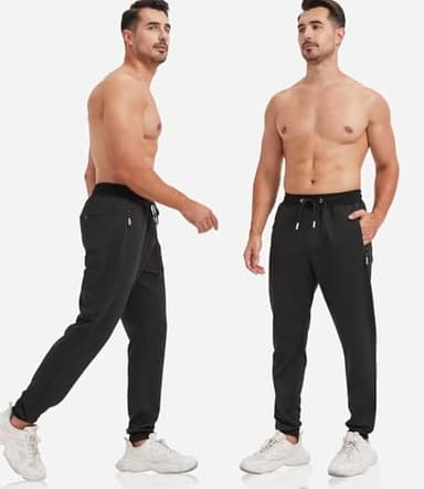 3 Pack Sweatpants for Men Tapered Mens Joggers Pants with Zip Pockets Fleece Slim Fit Workout Running Gym Sweat Pants(Black,Black,Black,XL) - Image 5