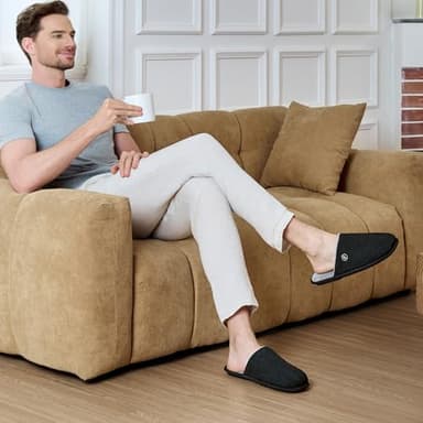 EverFoams Men's Cotton Knit Slippers Lightweight Memory Foam Indoor House Shoes with Anti-Skid Sole (9-10 M US, Space Black) - Image 2