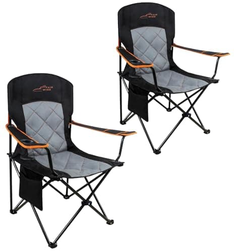 FAIR WIND 2 Pack Oversized Fully Padded Camping Chair Heavy Duty Quad Fold Arm Chair Support 350 LBS with Cup Holder, Collapsible Lumbar Back Chair Portable for Outdoor, Black - Image 1