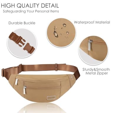 Fanny Pack Shoulder Sling Bag for Men Women, Crossbody Bag for Travel Running Fitness Workout Khaki Waist Pack with Adjustable Straps - Image 4