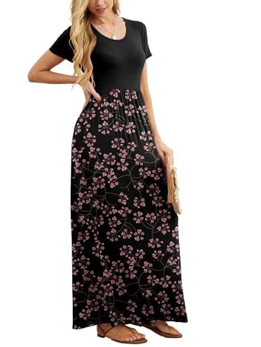 GRECERELLE Womens Maxi Dresses Summer Loose Soft Knit Long Dress for Work House Dress M, Flower Red - Image 4