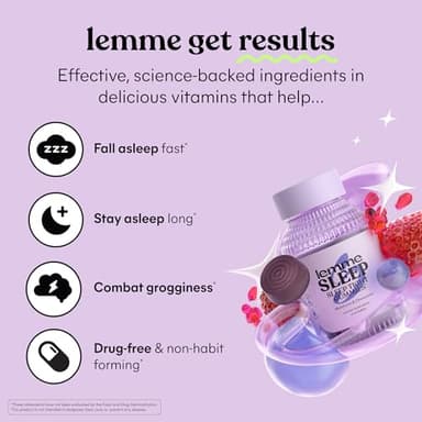 Lemme Sleep Gummies with 5mg Melatonin, Elderberry, Magnesium, L-Theanine, Chamomile and Lavender, Drug-Free Nighttime Sleep Aid, Gluten Free, Gelatin Free, Non GMO, Berry Flavored (60 Count) - Image 2